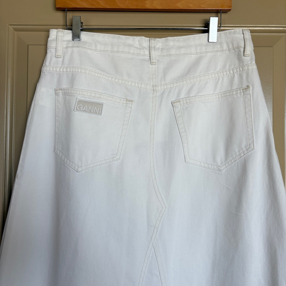 NWT GANNI Double Fly Denim Maxi Skirt in Bright White EU 40 - Picture 4 of 12